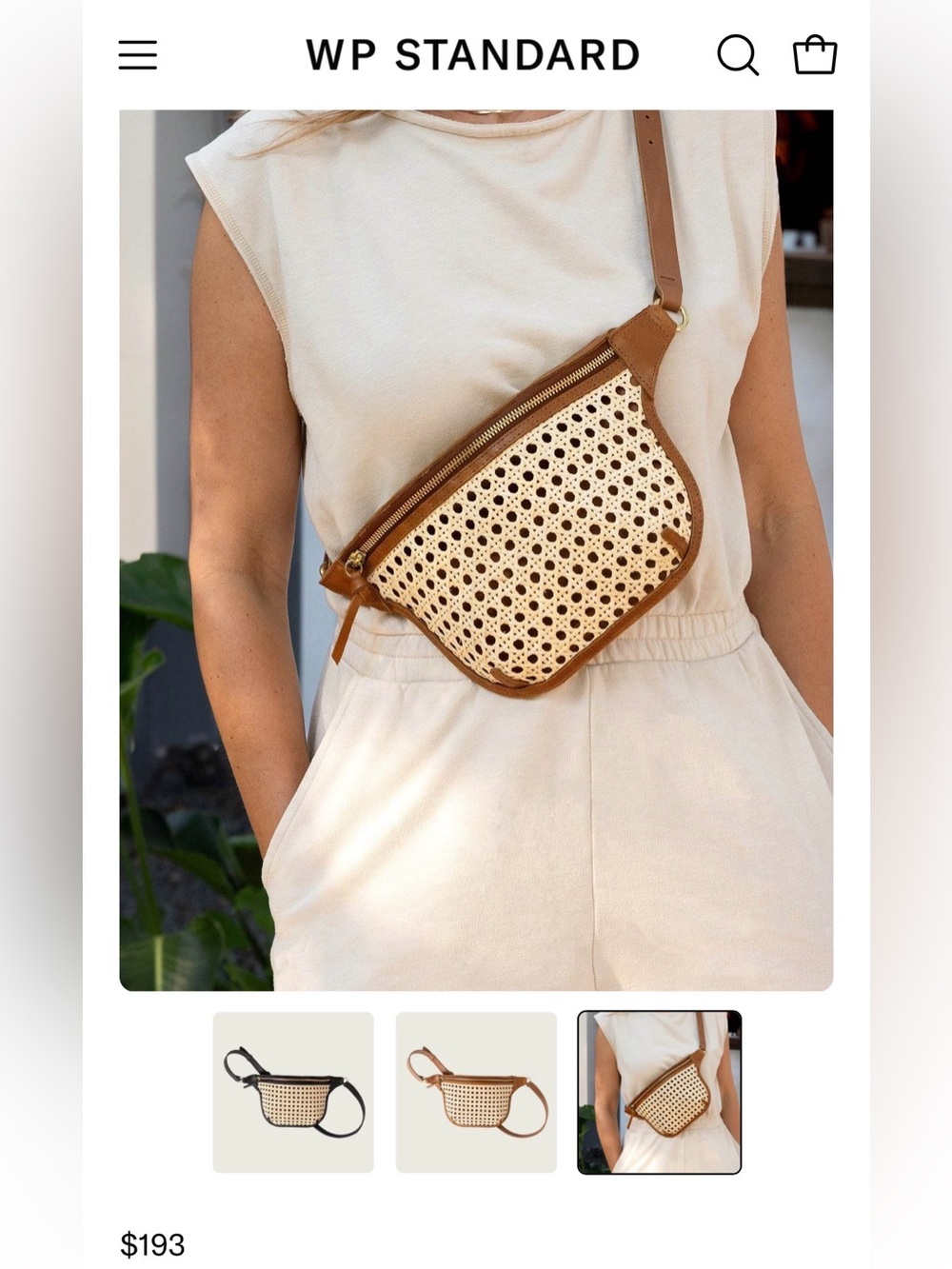 WP Standard Brown Leather & Natural Woven Crossbody Bag